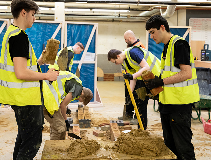 Students working in the brickwork workshop